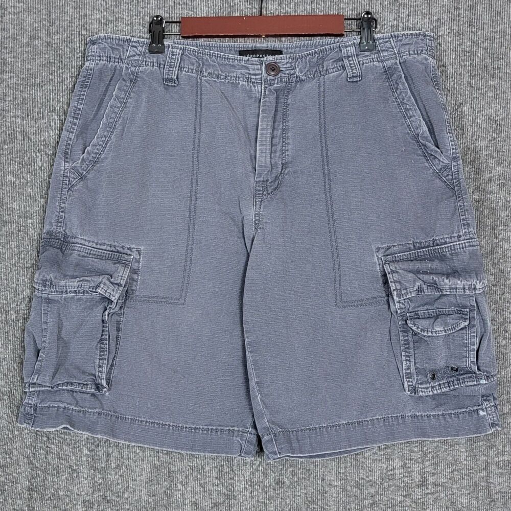 Aeropostale Cargo Shorts Mens 37* Gray Flat Front 100% Cotton
